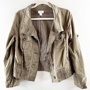 LOFT Long Sleeve Button Up Cropped Utility Jacket Green Small